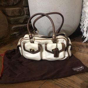 Coach Vintage Ivory White and Brown Leather Satin